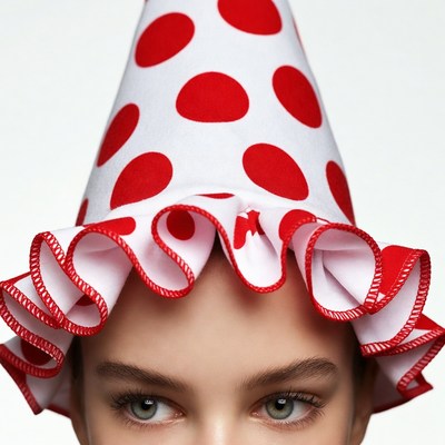 Woman wearing polka dot party hat