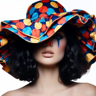 Woman in colorful polka dot hat