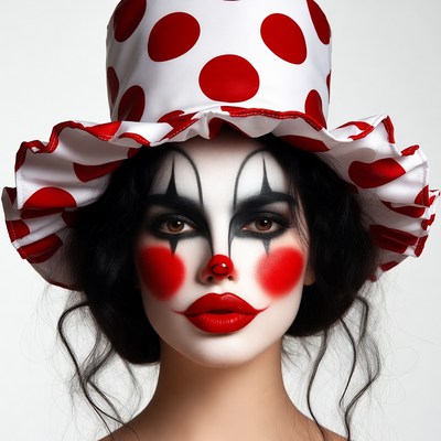 Woman in red polka dot clown hat