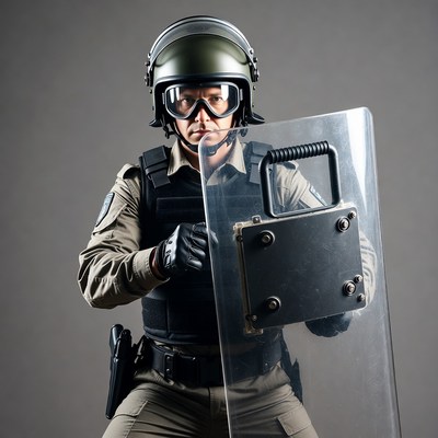 Riot Police Officer Holding Shield