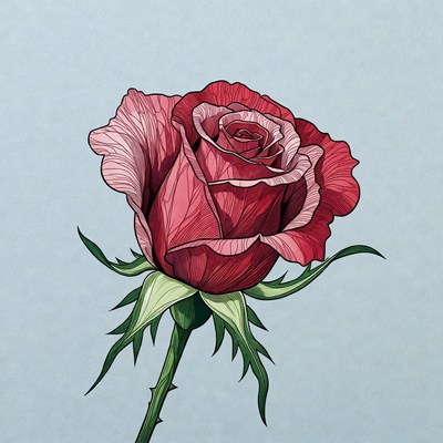 Red Rose Illustration on Blue Background