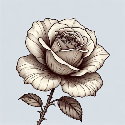 Line Art Rose with Stem