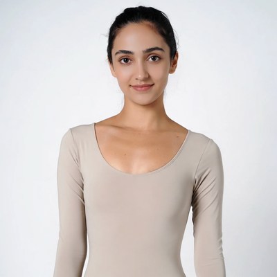 Young Asian woman in beige bodysuit