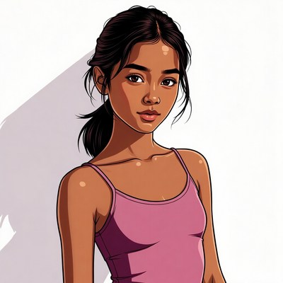 Asian girl in pink tank top