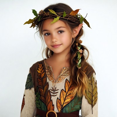 Girl in leaf crown elf costume