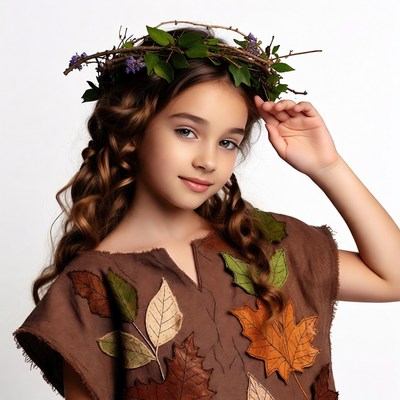Girl wearing leaf wreath and dress