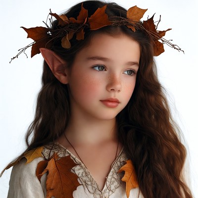 Girl with autumn leaf crown and elf ears
