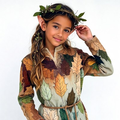Girl in elf costume with leaf crown