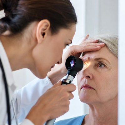 Doctor Examining Elderly Woman's Eye