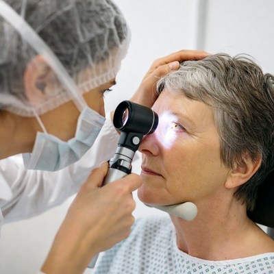 Doctor Examining Elderly Patient's Eye