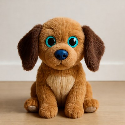 Cute plush puppy with blue eyes