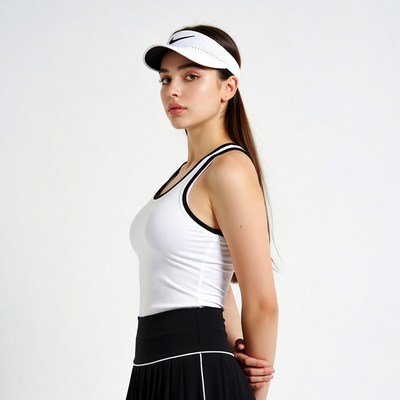 Woman in Nike Visor and Tennis Skirt