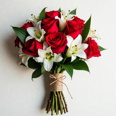 Red Roses and White Lilies Bouquet