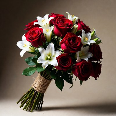 Red Roses and White Lilies Bouquet