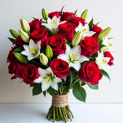 Red Roses and White Lilies Bouquet
