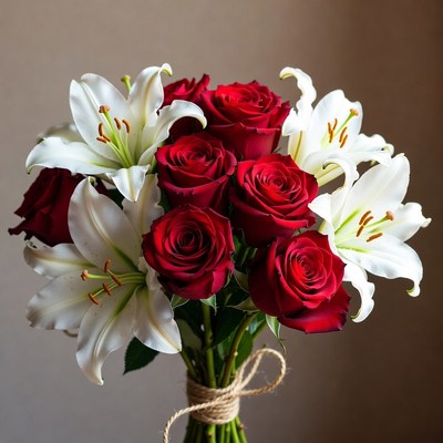 Red Roses and White Lilies Bouquet
