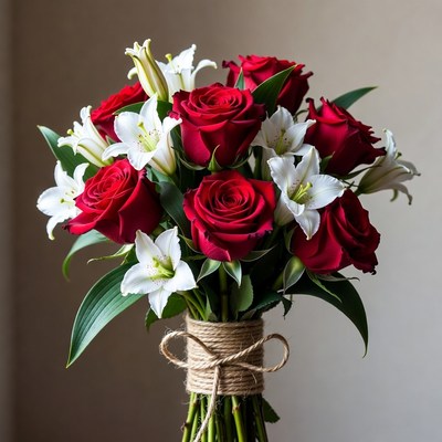 Red Roses and White Lilies Bouquet