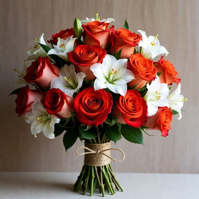 Red Roses and White Lilies Bouquet