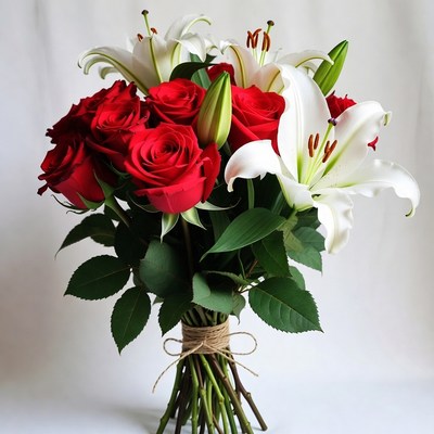 Red Roses and White Lilies Bouquet