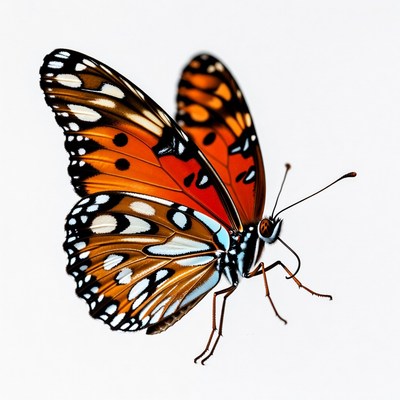 Orange Monarch Butterfly on White Background