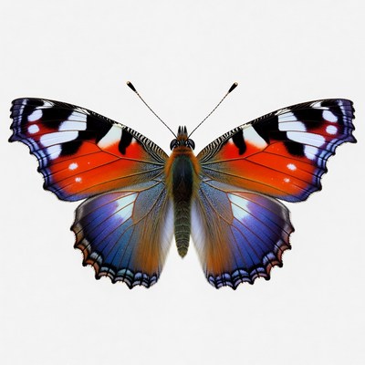 Red Admiral Butterfly on White Background