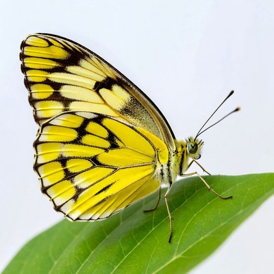 Yellow Butterfly on Green Leaf