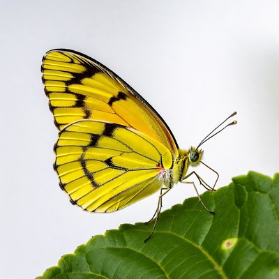 Yellow butterfly on green leaf