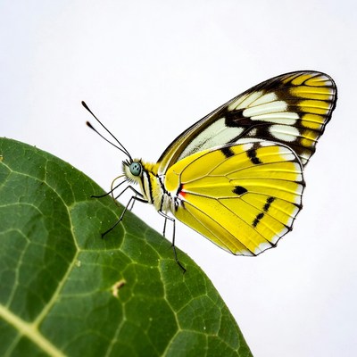 Yellow butterfly on green leaf