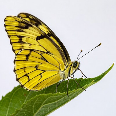 Yellow Butterfly on Green Leaf