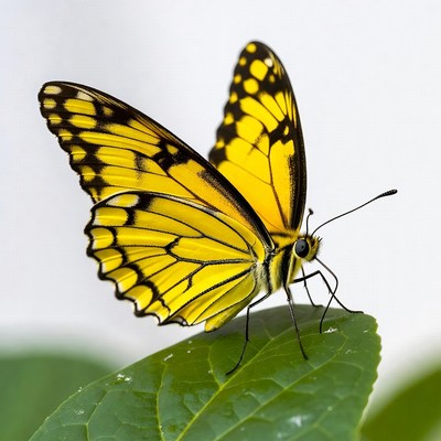 Yellow butterfly on green leaf