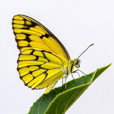 Yellow Butterfly on Green Leaf