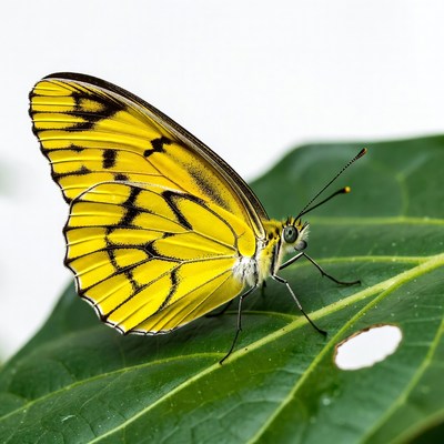 Yellow Butterfly on Green Leaf