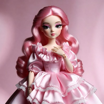 Pink-haired doll in frilly gown