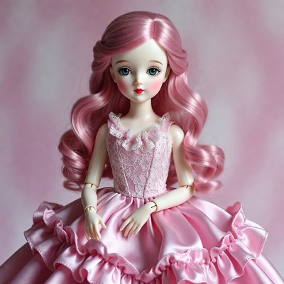 Pink-haired BJD doll in lace dress