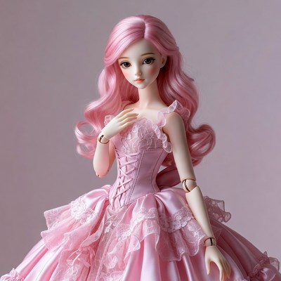 Pink-haired BJD doll in lace dress