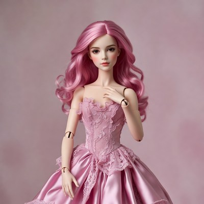 Pink-haired BJD doll in lace gown