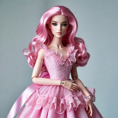 Pink-haired doll in lace dress