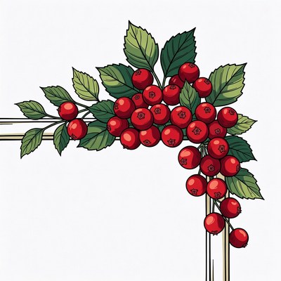 Red Berries with Green Leaves Illustration