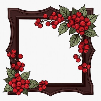 Red Berries Wooden Frame Illustration