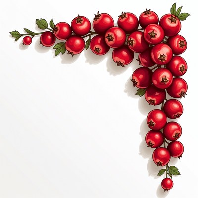 Red Berries Branch Corner Illustration