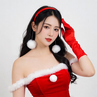 Asian woman in red Santa dress