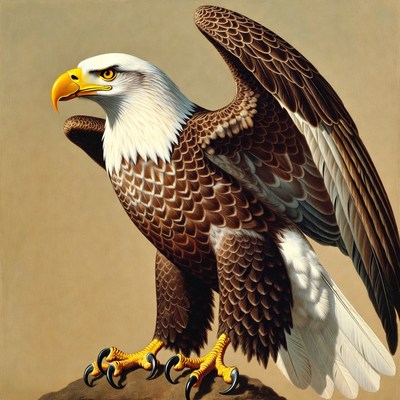 Bald eagle with wings spread