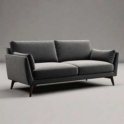 Gray Velvet Mid-Century Sofa