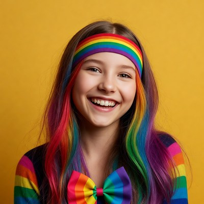 Girl with rainbow hair and headband