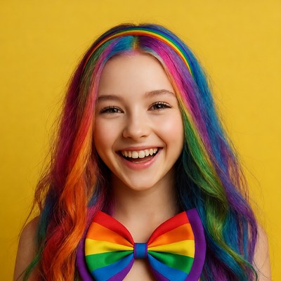 Girl with rainbow hair and bowtie