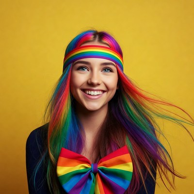 Girl with rainbow hair and headband