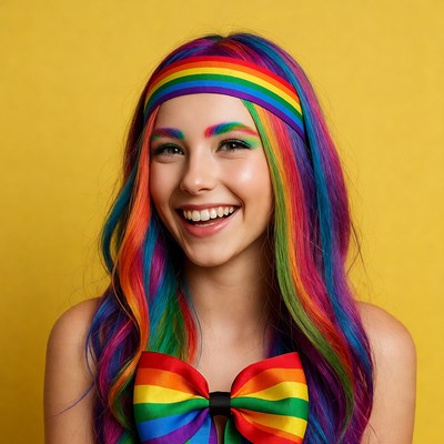 Woman with rainbow hair and headband