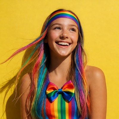 Girl with rainbow hair and swimsuit