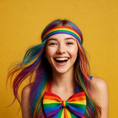 Girl with rainbow hair and bow
