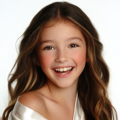 Smiling girl with wavy brown hair